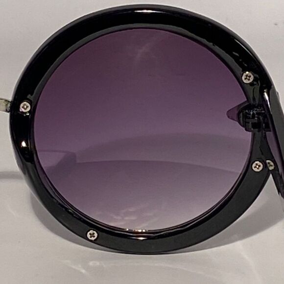 0542 Round Oversized Silver and Black Sunglasses New - Picture 5 of 9